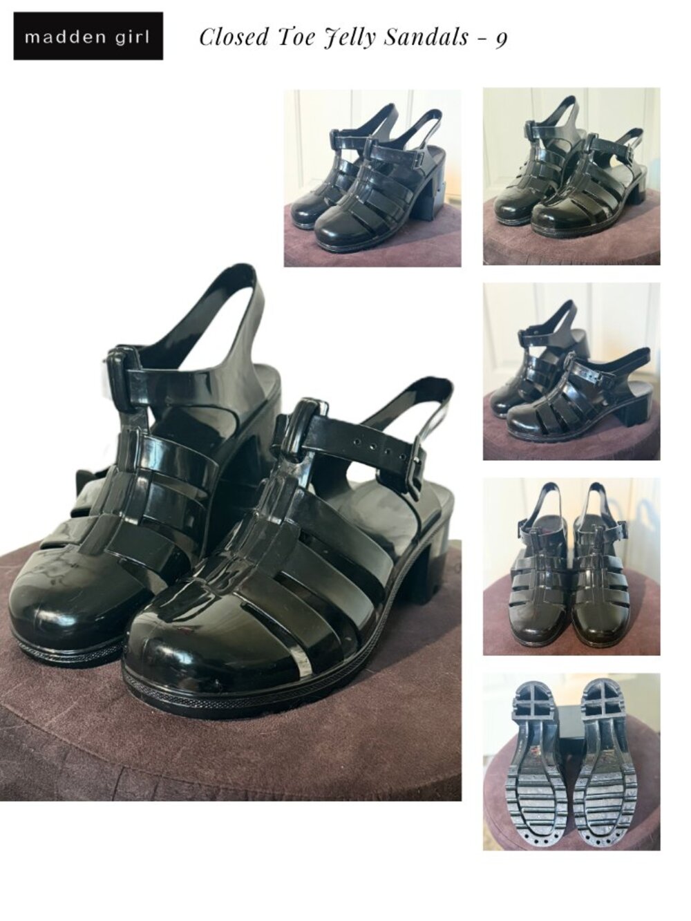 Madden Girl Jelly Sandals Closed Toe Buckle Cute Coquette Whimsical Shoes - 9